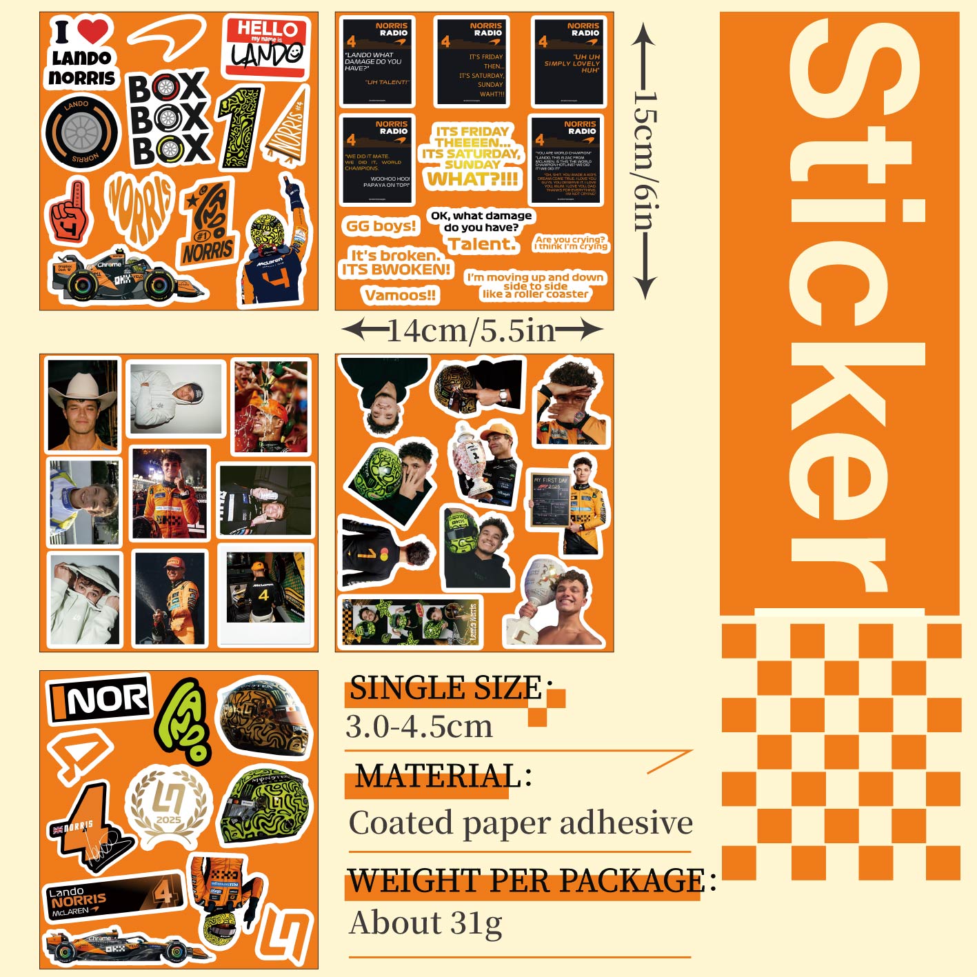 5-6 Sheets F1 Stickers, Norris - Supply Event review and price
